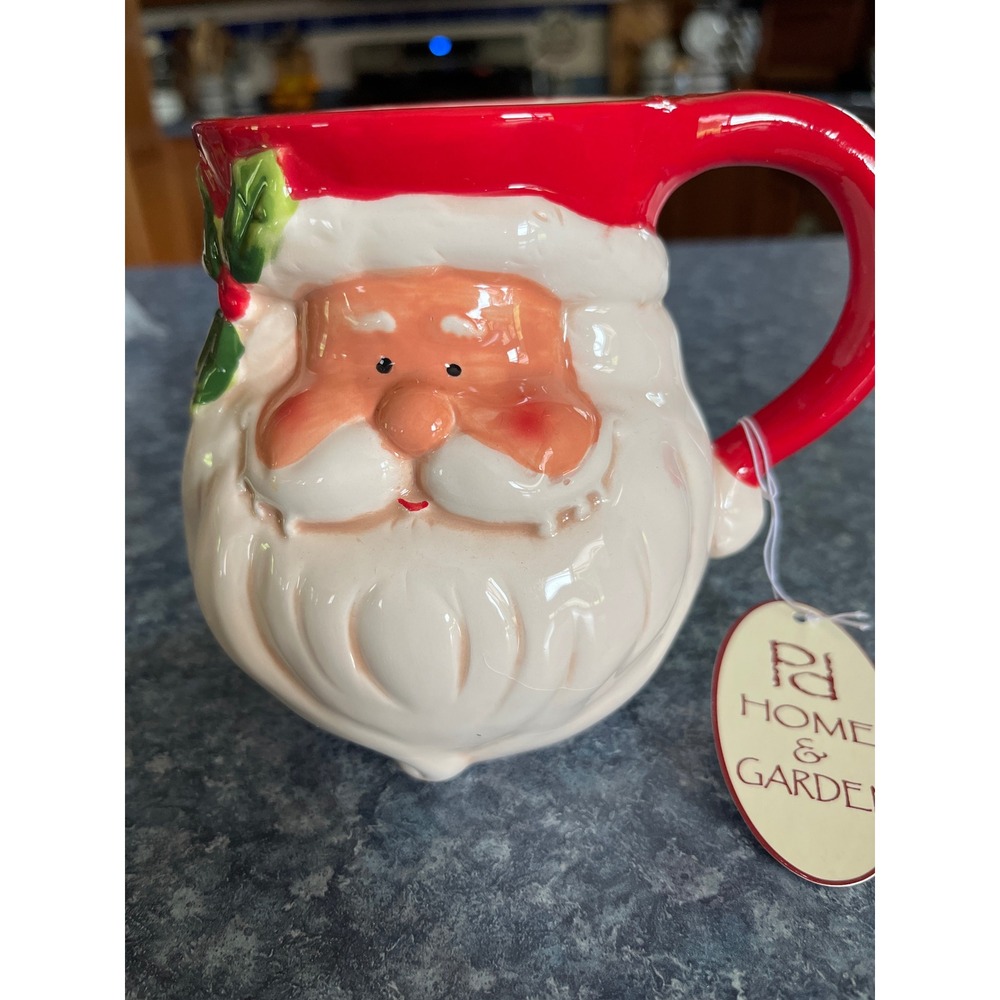 Pd Home & Garden Santa Claus Ceramic Christmas Mug Red White Holly 3D Coffee Cup
